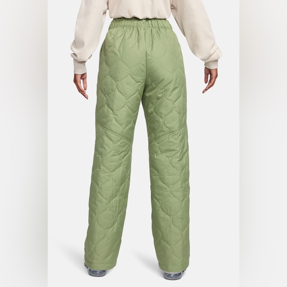 Nike Women's XL Quilted High-Waisted Wide Leg Green Pants Lined Insulated - Picture 3 of 6